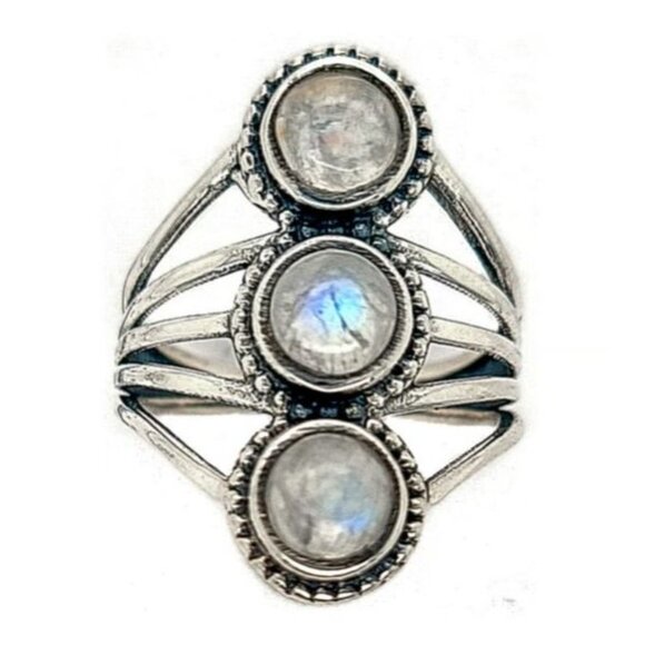 925 STERLING SILVER Genuine Rainbow Moonstone Statement Ring - Picture 13 of 14